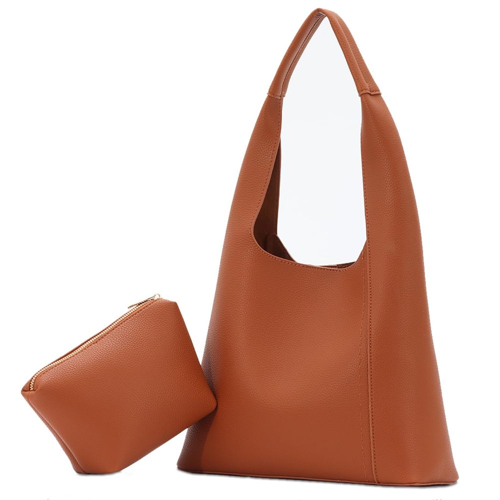 Slouchy Hobo Bags Leather Shoulder Handbag 2Pcs Soft Tote Bag Vegan :|